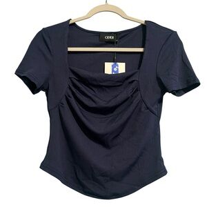 Cider Navy Ruched Square-Neck Short Sleeve Tee size m